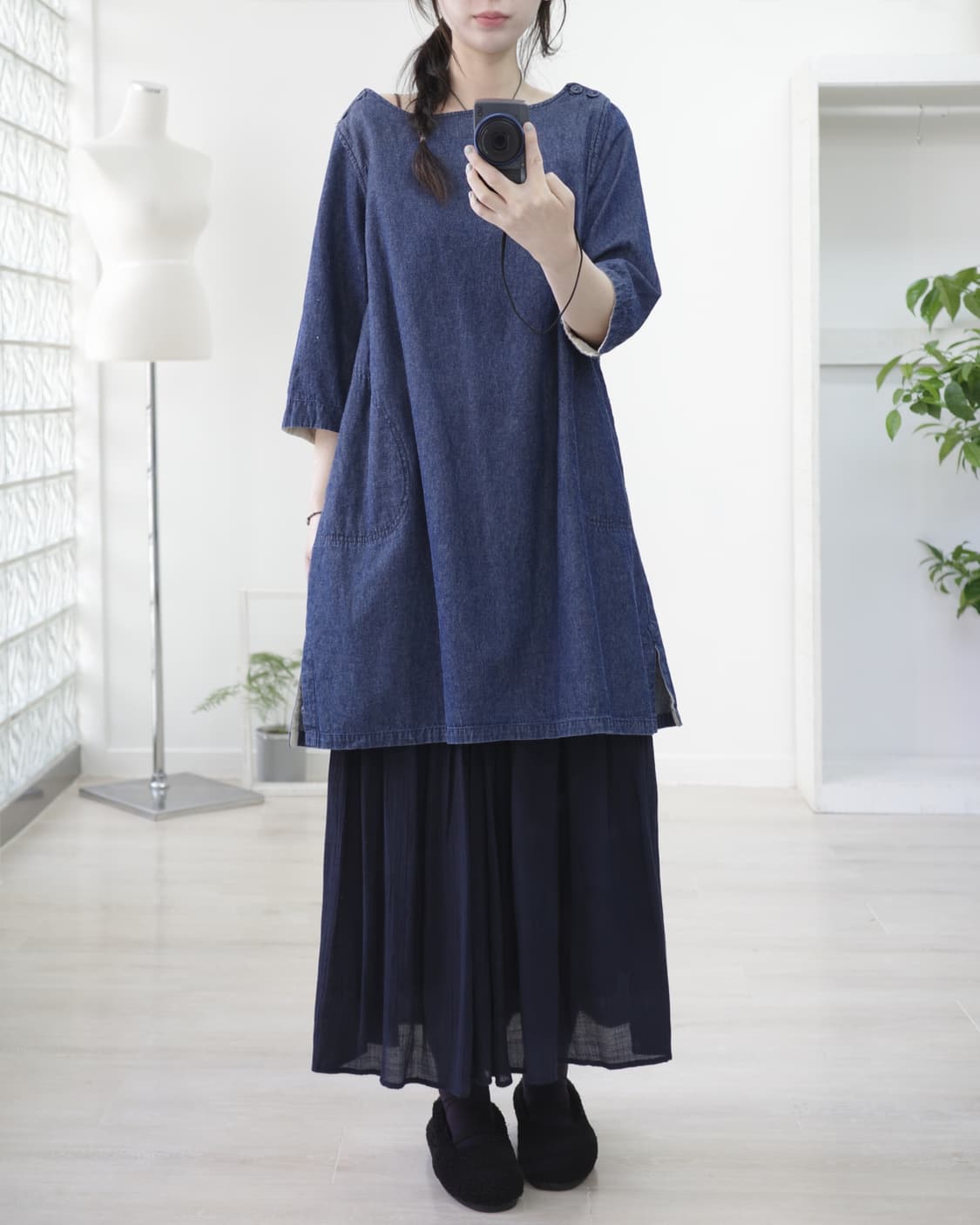 Denim button one-piece 상품이미지1