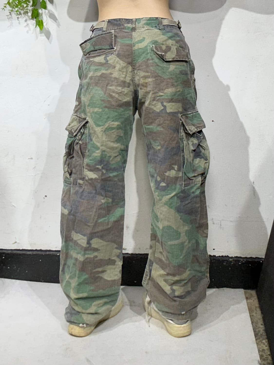빈티지 카키 군복 와이드 밀리터리 카모 립스타 카고 팬츠 군대 바지  상품이미지3