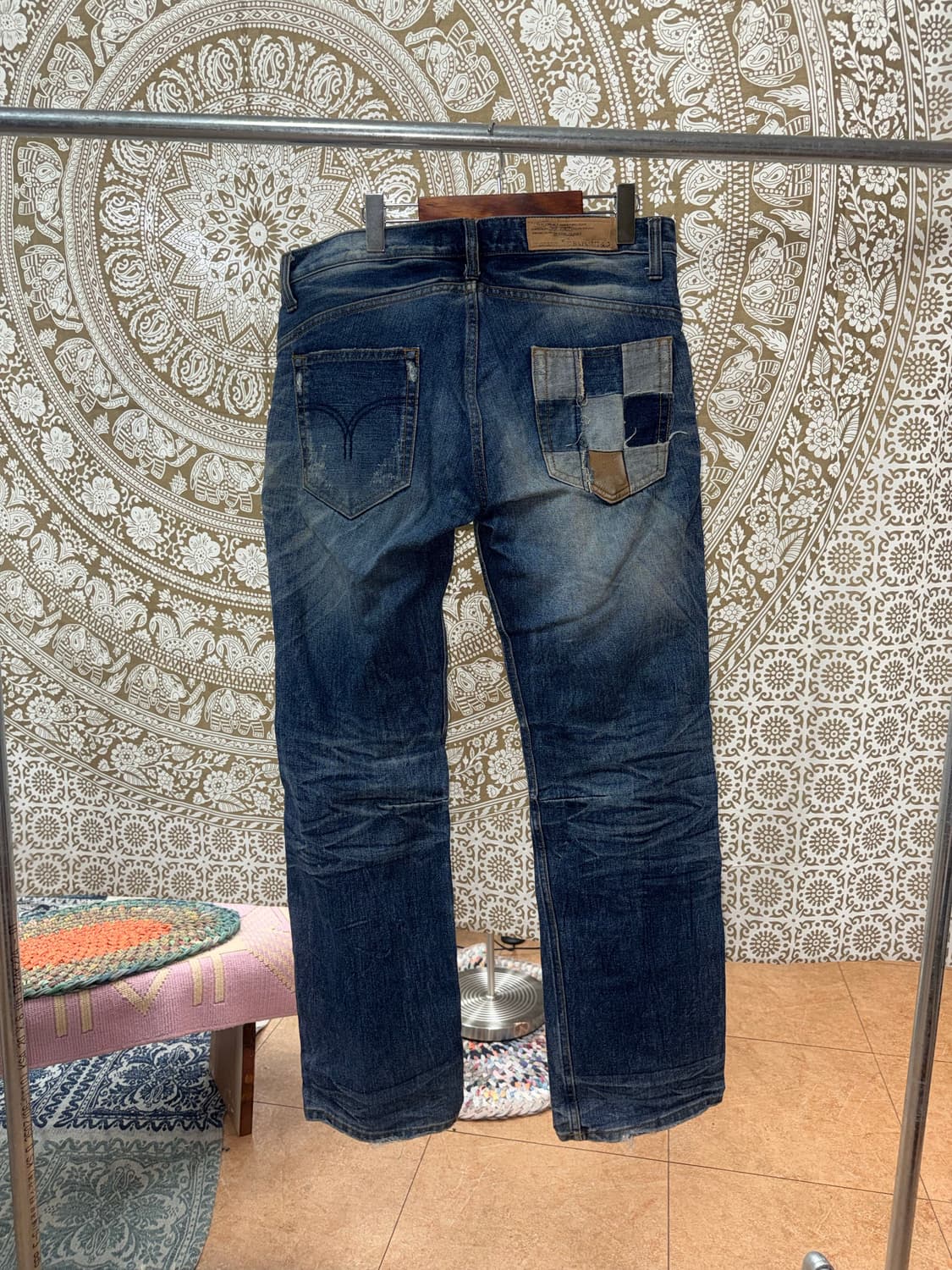 빈티지 패치워크 포켓 워싱 디스트로이드진  상품이미지5