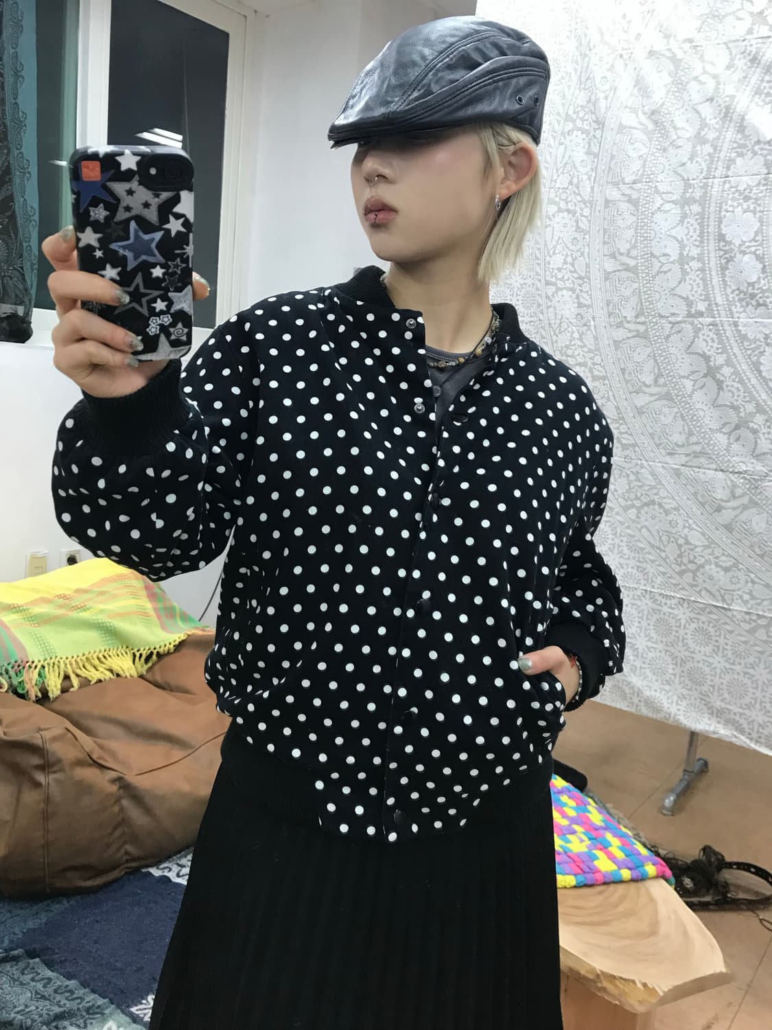빈티지 도트 7부 블루종 자켓  상품이미지1