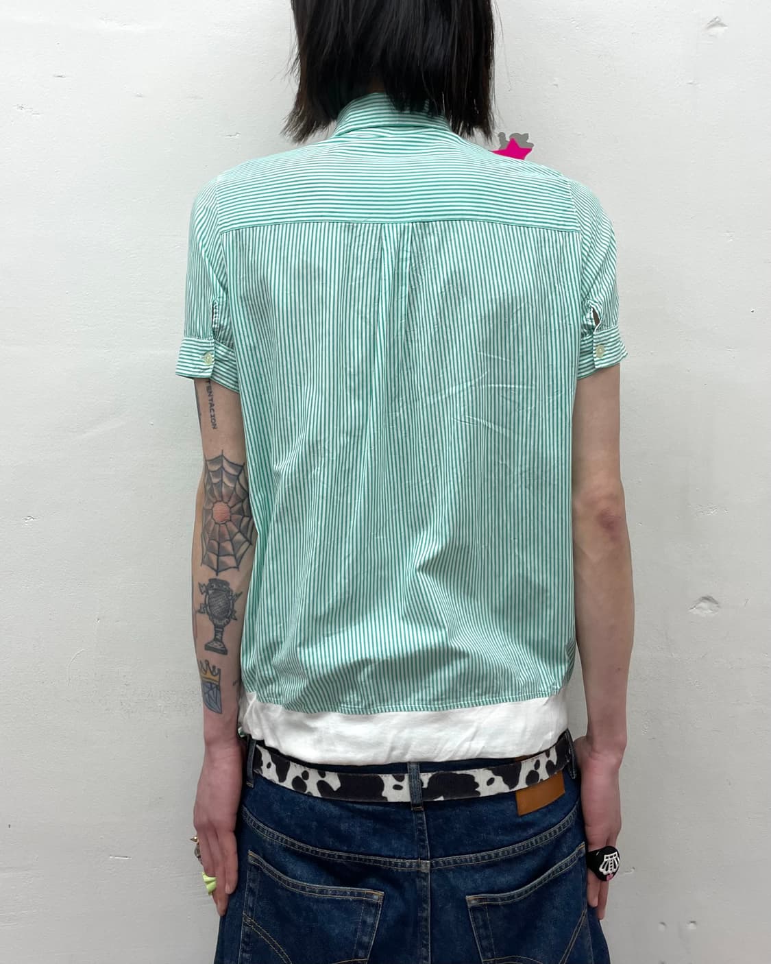 Green Stripe String Short Sleeve T-Shirt 상품이미지2