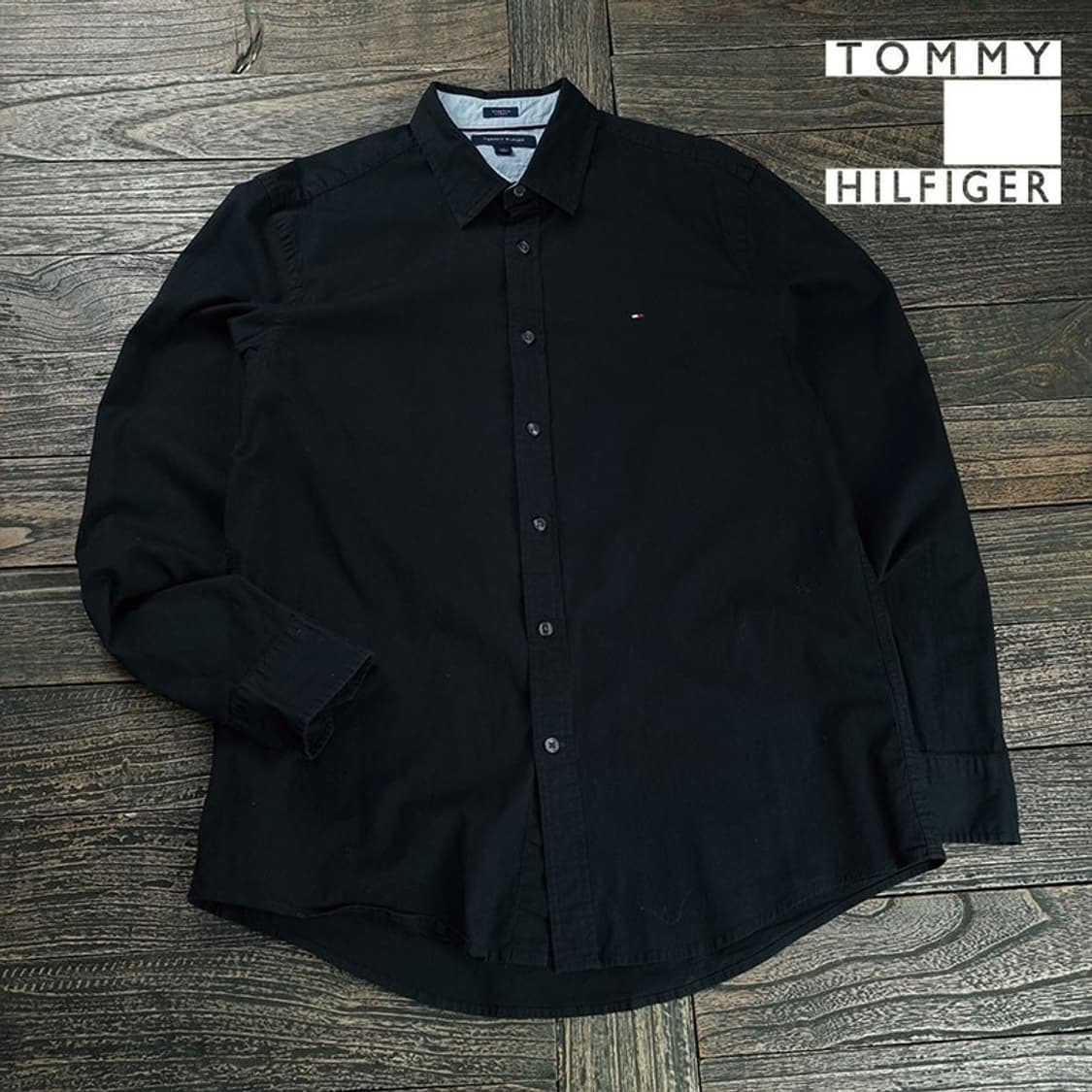 [타미힐피거] 로고 자수 셔츠 블랙 M19343 상품이미지1