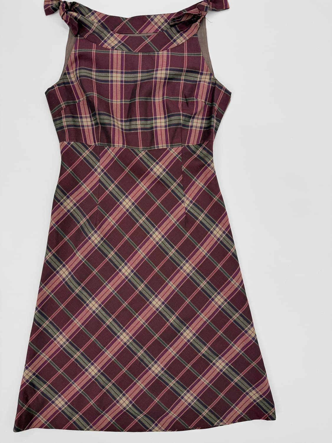 빈티지 핑크 체크 리본 미디 원피스 상품이미지4