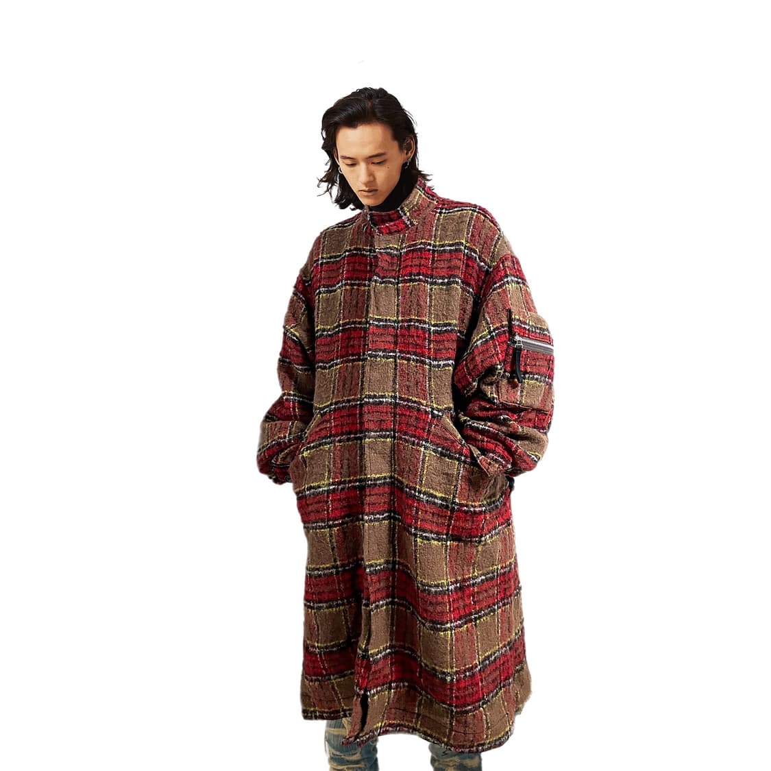 ( 초레어) 언더커버 23ss 모헤어  체크 패턴 아방가르드 미디코트 상품이미지1