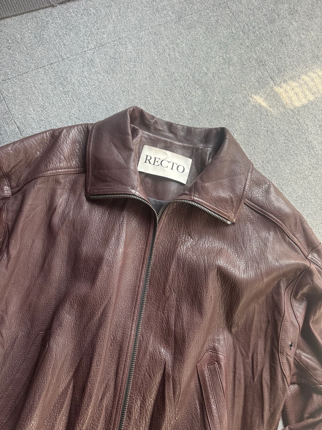 렉토 헤링턴 하이넥 레더 점퍼 브라운 L 상품이미지9