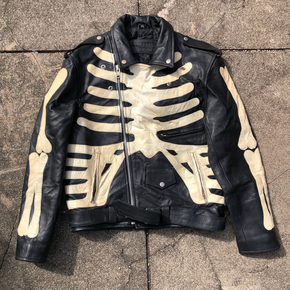 [XL] 빈티지 리얼 레더 뼈 디테일 라이더 가죽 자켓 상품이미지1