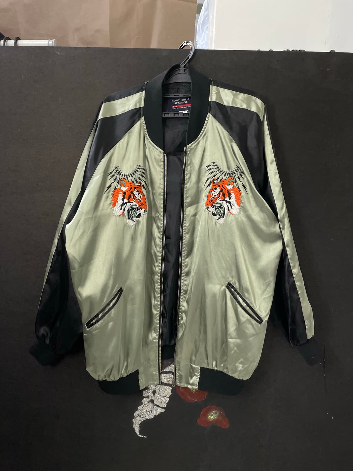 일본빈티지 사틴 호랑이 자수 스카잔 오리엔탈 스카쟌 3XL 상품이미지7