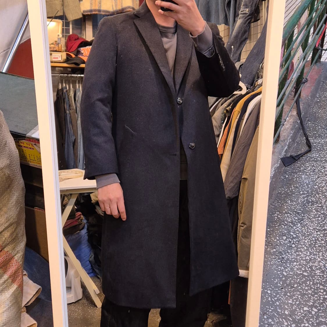 L(착샷잇음) 진네이비 캐시미어 싱글롱코트  상품이미지3