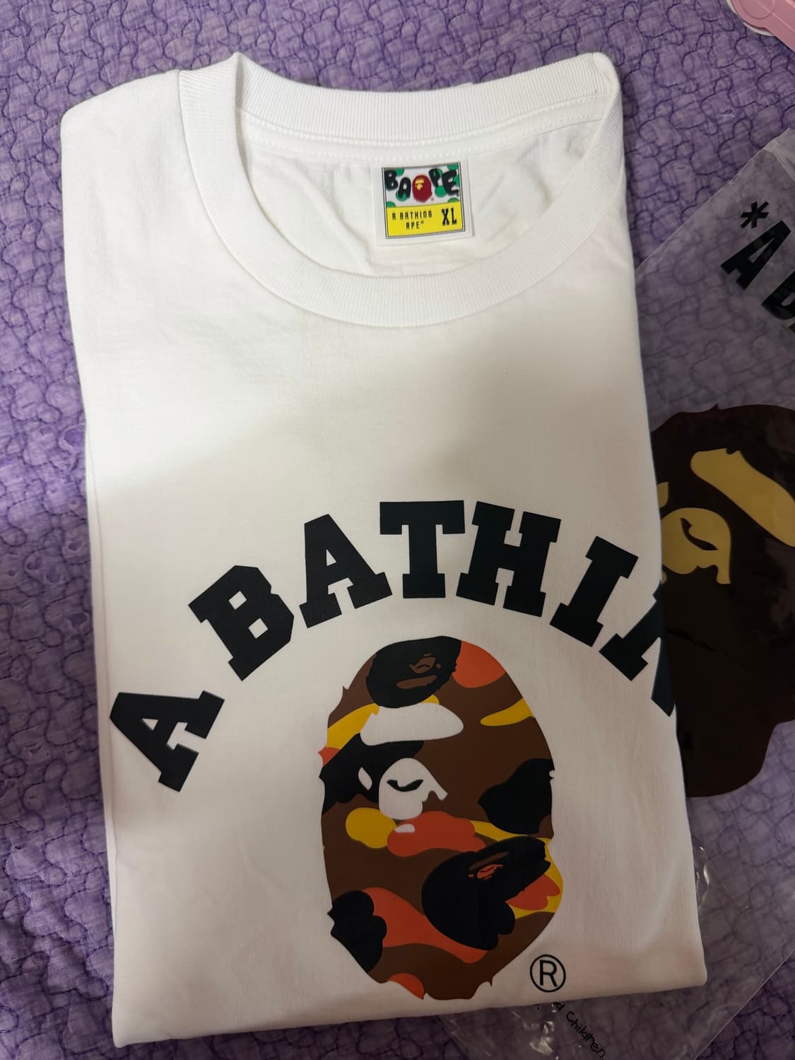 베이프 퍼스트 카모 컬리지 티셔츠 화이트 오렌지 XL (새상품) 상품이미지5