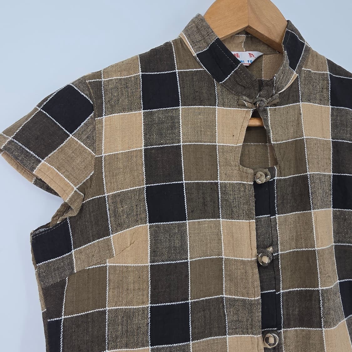 체크 차이나넥 린넨 블라우스 상품이미지4