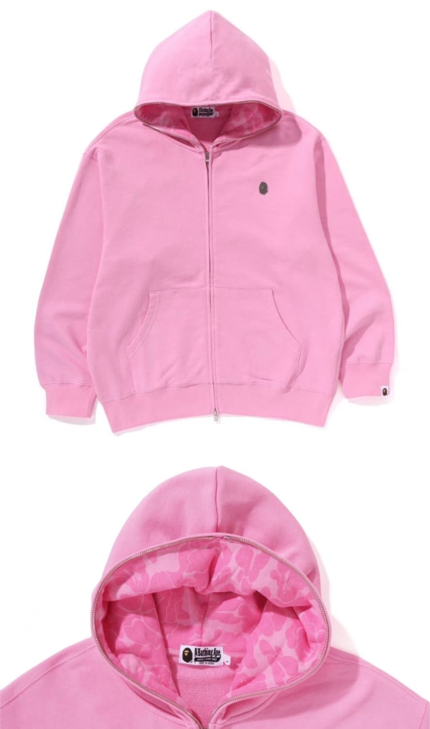 베이프 원포인트 릴렉스핏 풀집업후드 핑크 L 상품이미지1