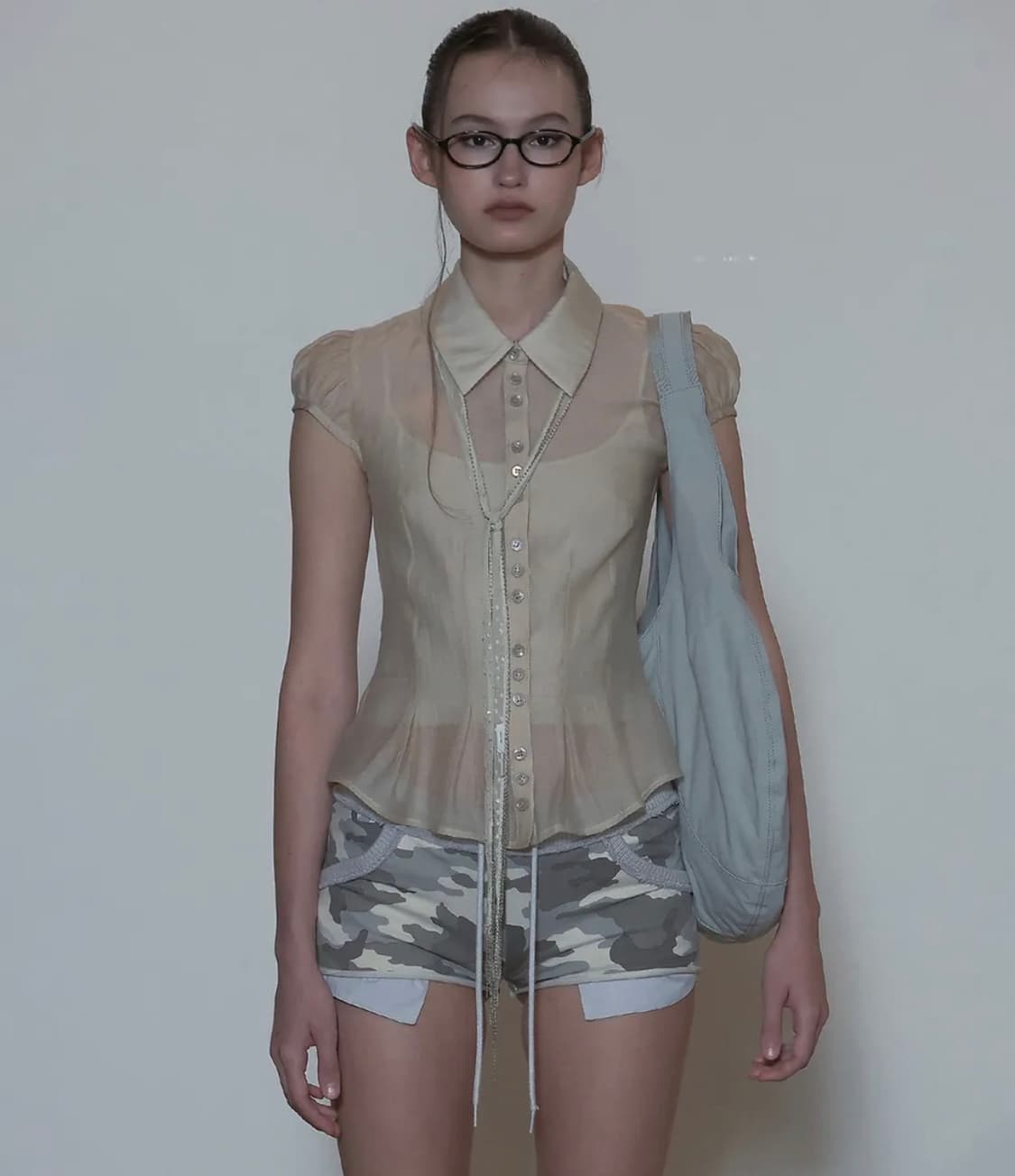 스컬프터 Sheer Pleated Hem Blouse Raw s 상품이미지1