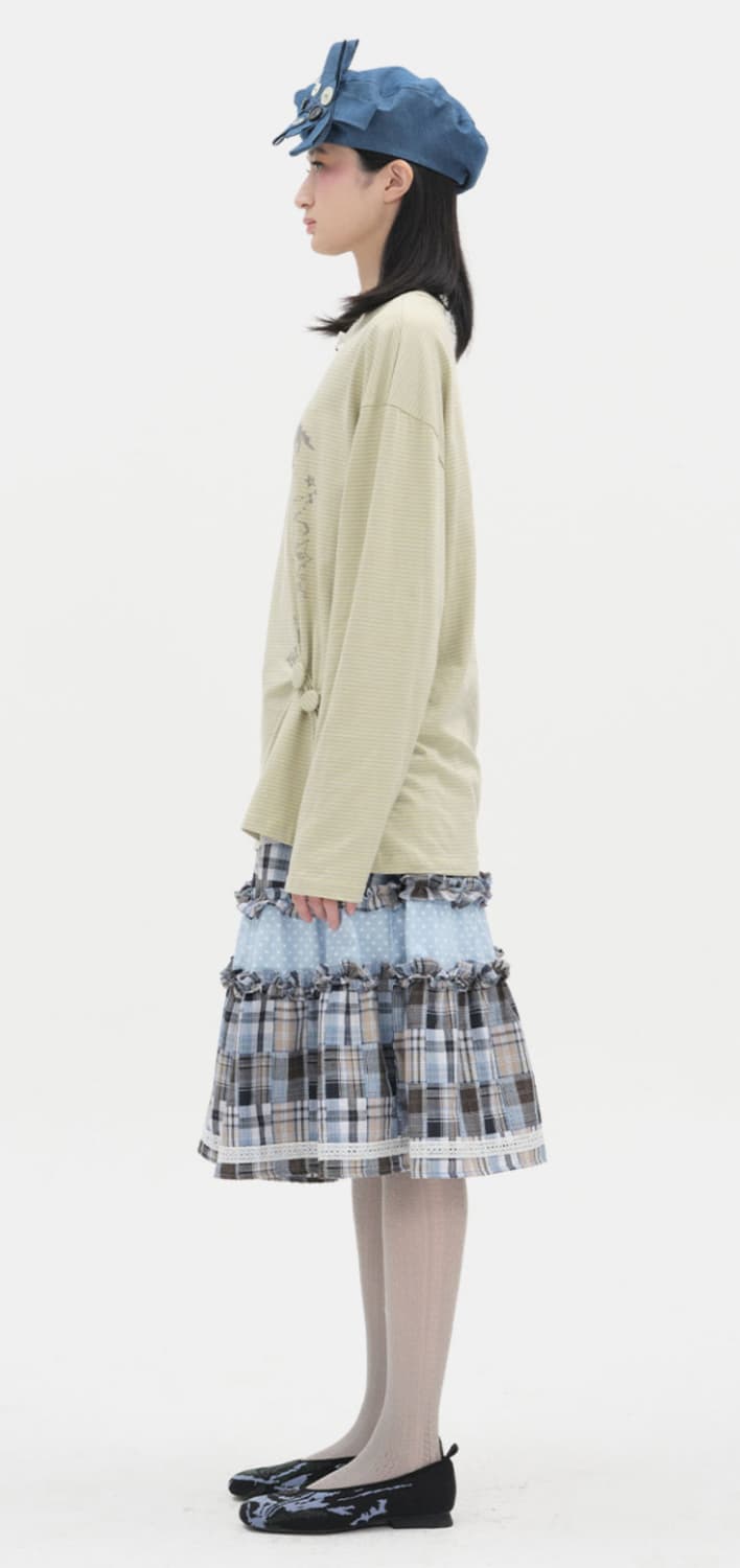 타입서비스 레이스 트림 러플드 체크 스커트 블루  상품이미지8