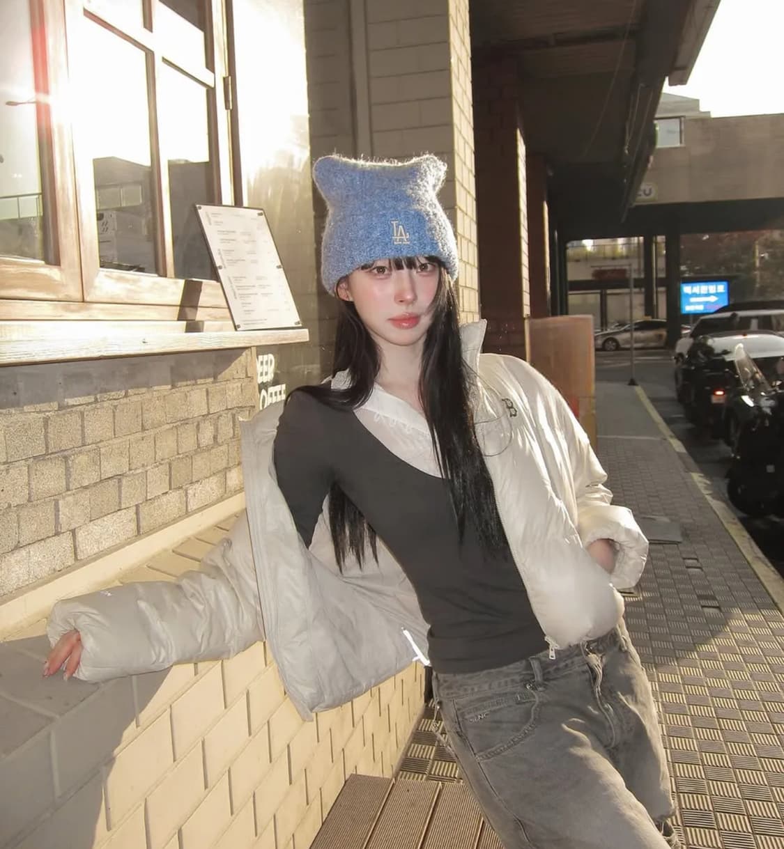 mlb 플러시 미야옹 비니 스카이 블루 상품이미지4