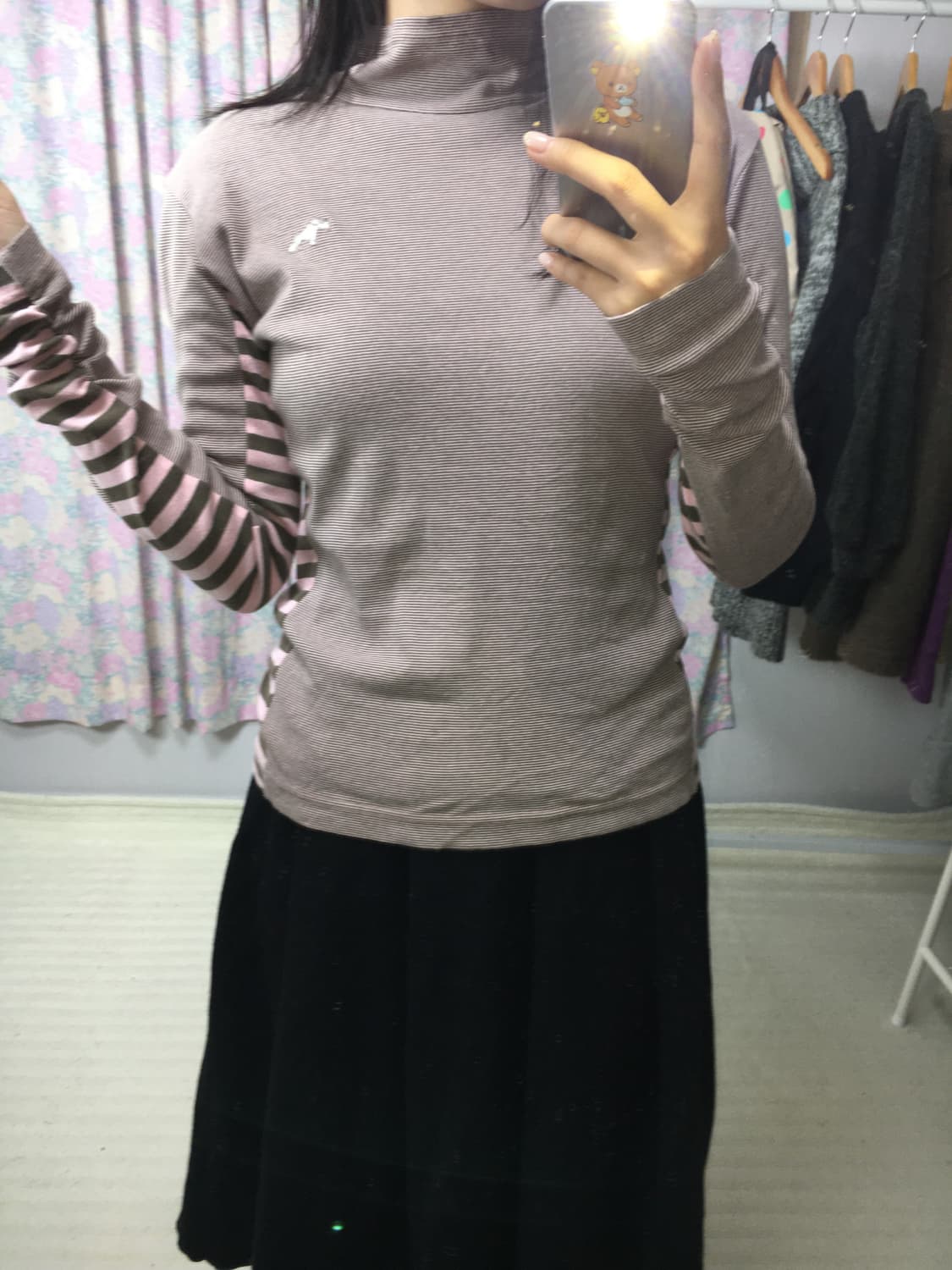 핑크 브라운 스트라이프 반목 티셔츠 상품이미지3