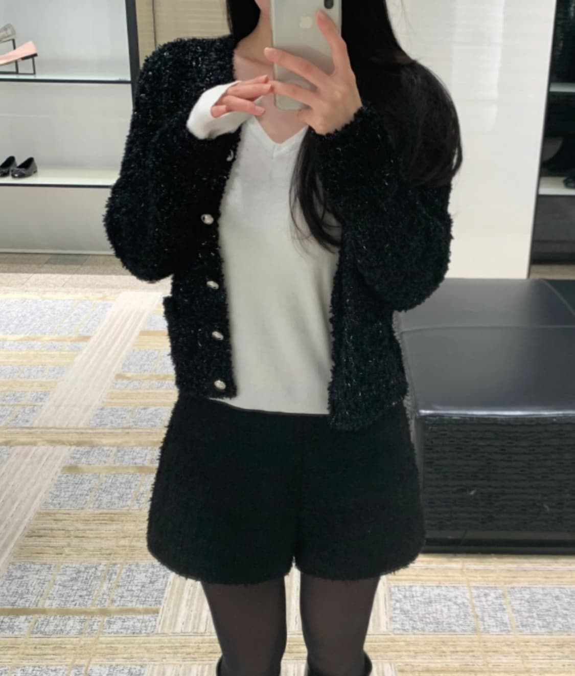 유솝 몰튼 트위드 가디건 블랙 상품이미지7