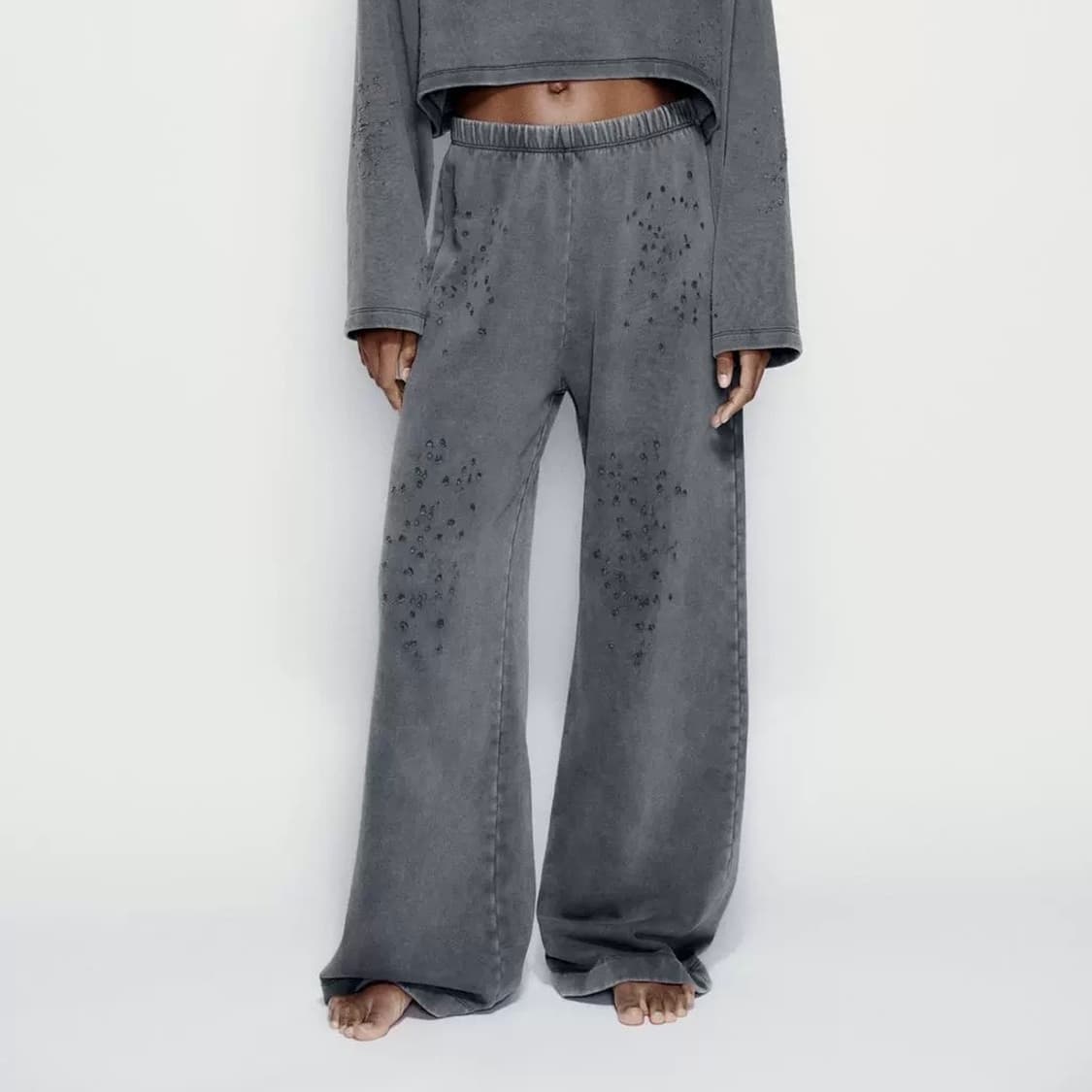 zara 자라 디스트로이드 워시드 플러시 팬츠 그레이 상품이미지1