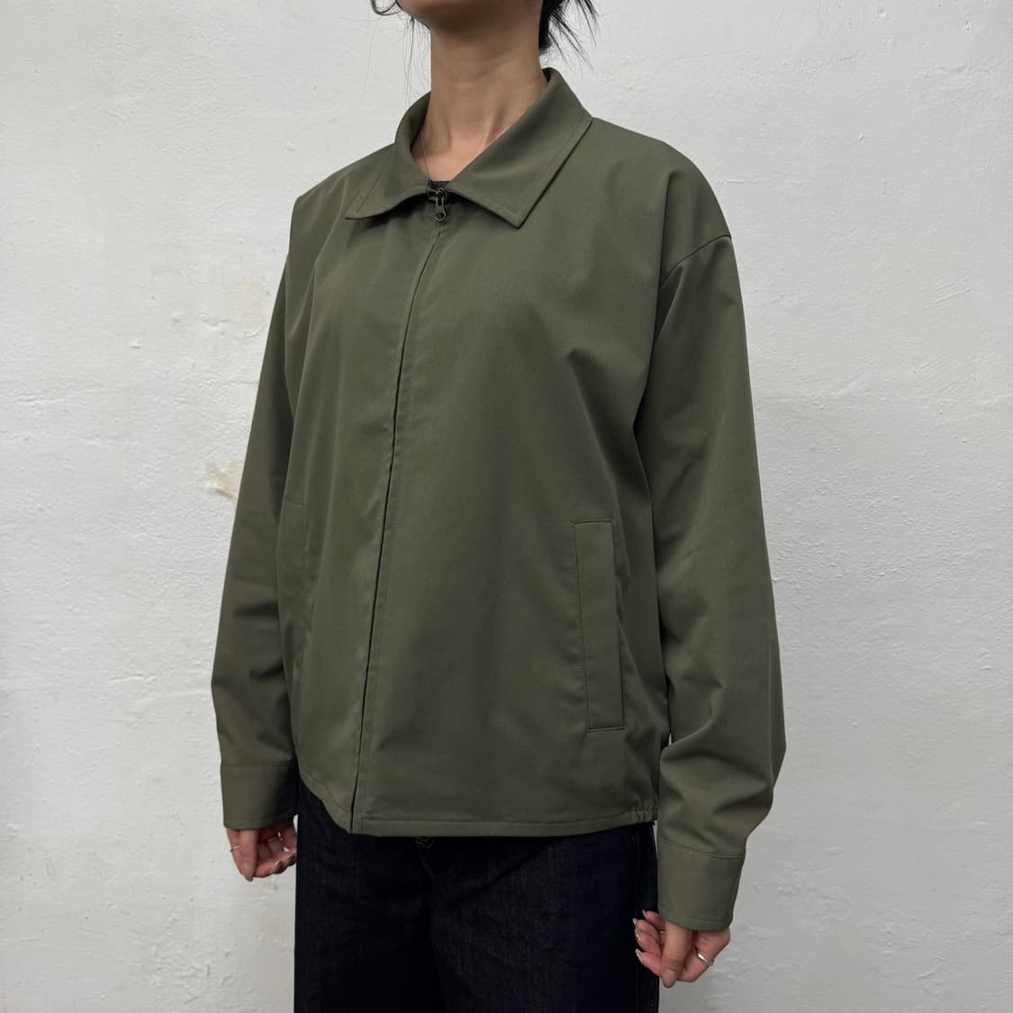 B:ming by beams 올리브 더블 집업 라이닝패턴 블루종 자켓 상품이미지1