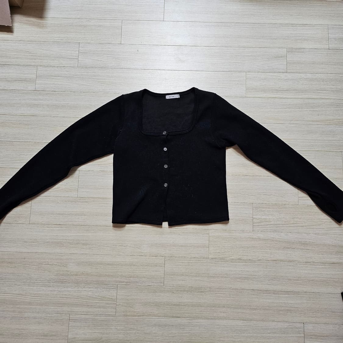 블랙 골지 핸드워머 U넥 가디건 상품이미지1