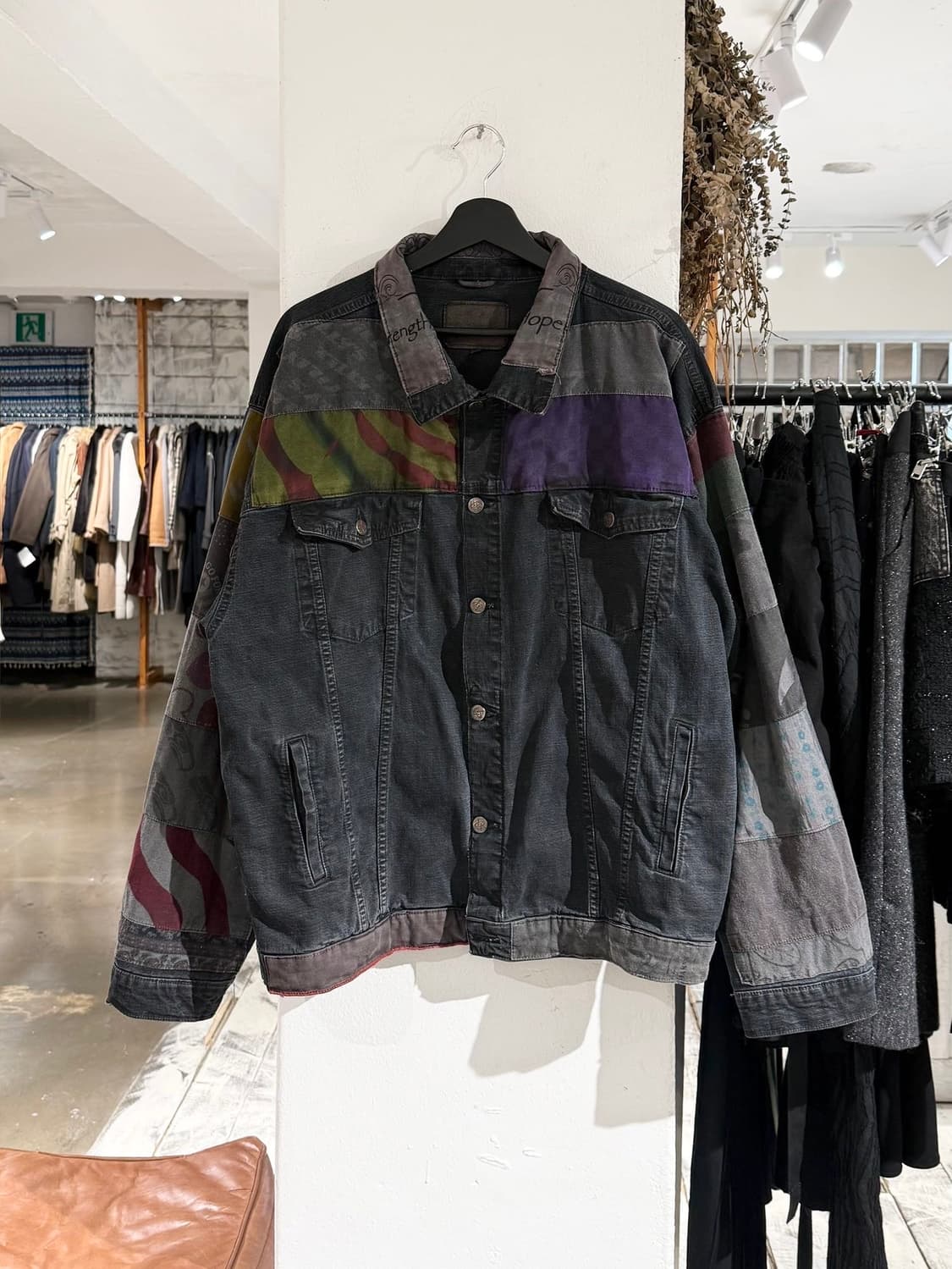 빈티지 다크 그레이 패치워크 데님 자켓 상품이미지1