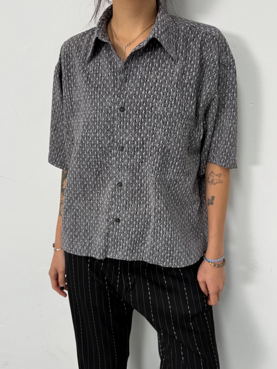 vintage micro pattern boxy crop shirt 상품이미지4