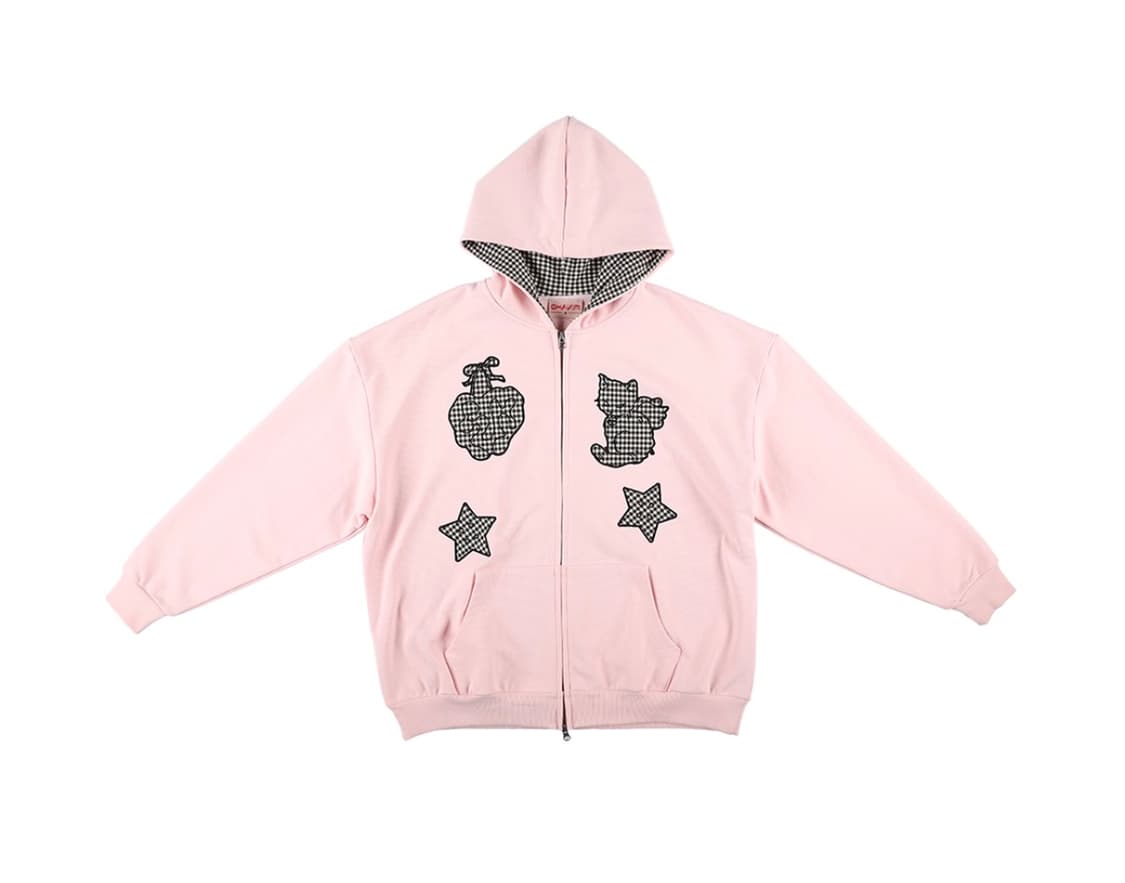 샤키리 키링 체크 패치 후디 후드집업 상품이미지1