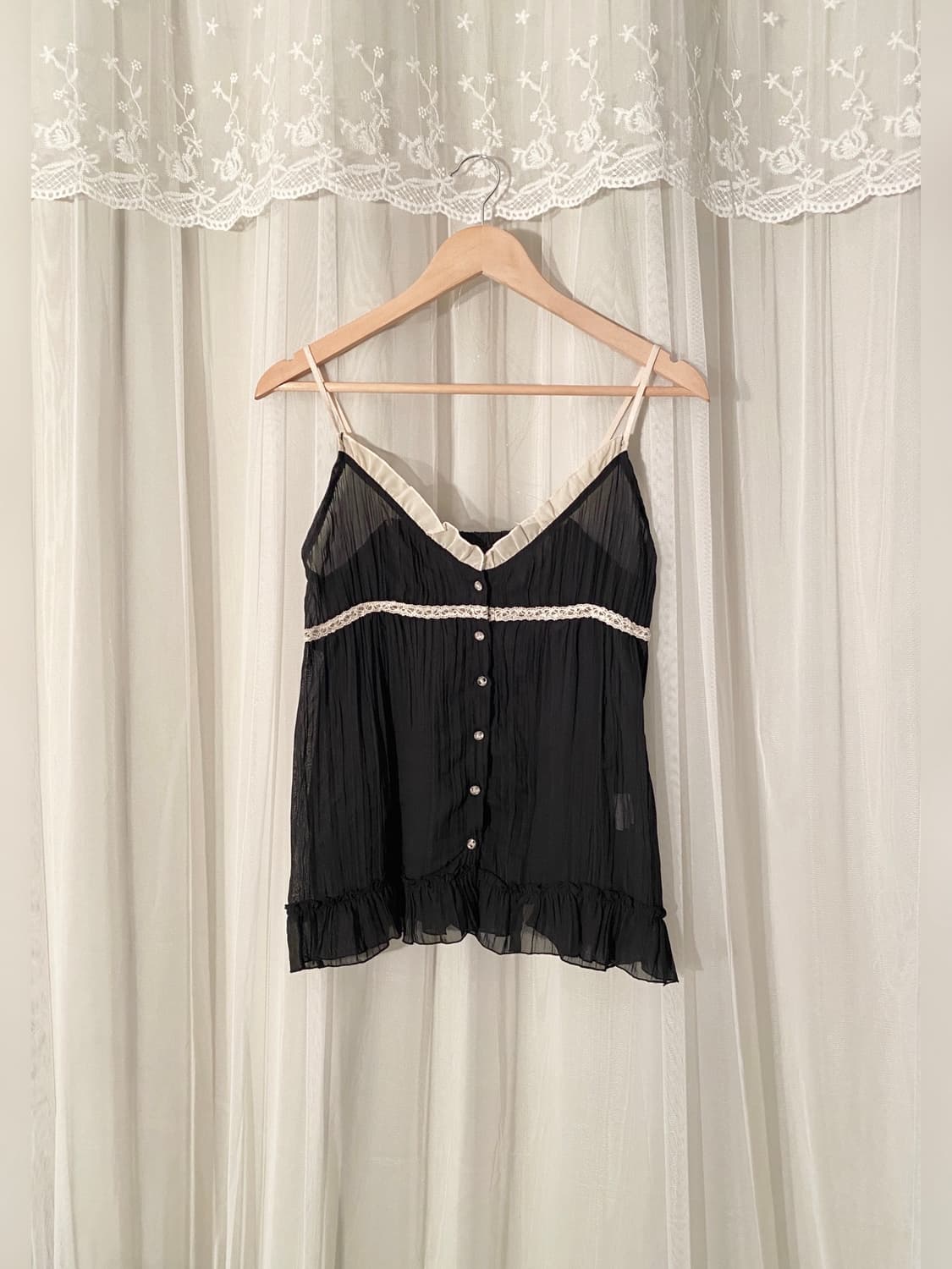 Black Lace Ruffle Sheer Slip Top 상품이미지1