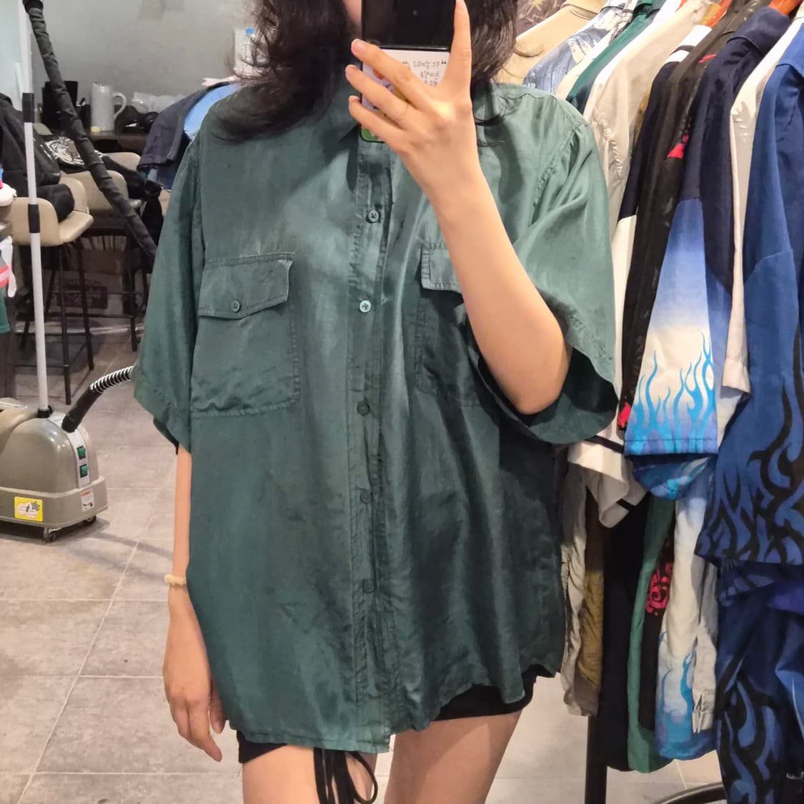 [NO.9] 빈티지 실크 반팔 셔츠 그린 상품이미지3