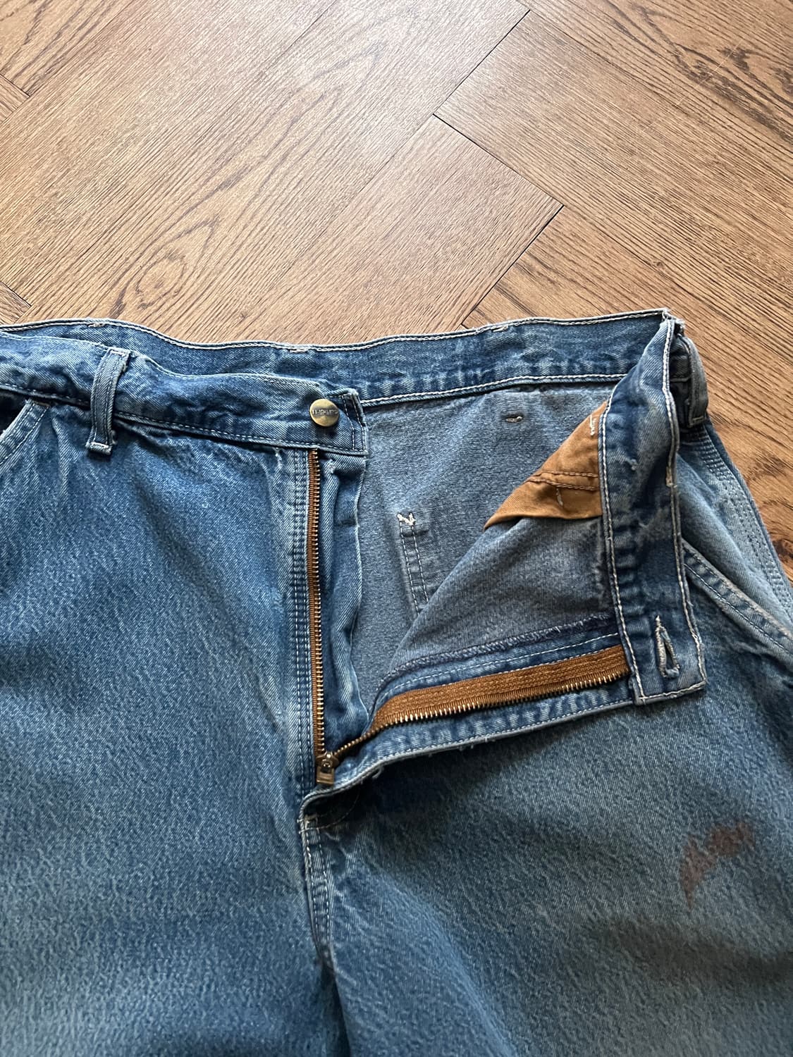 [36]칼하트 USA 덩가리핏 빈티지 워싱 싱글니 카펜터 워크 데님 팬츠 상품이미지5