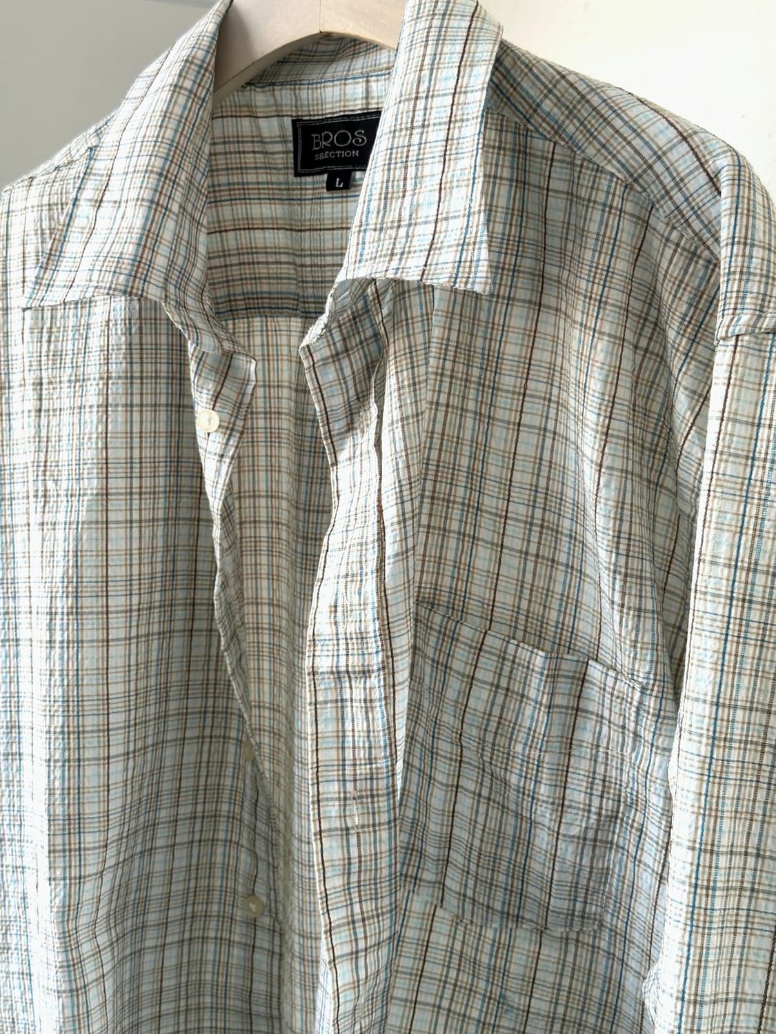 Light sucker fabric natural check shirt 상품이미지2
