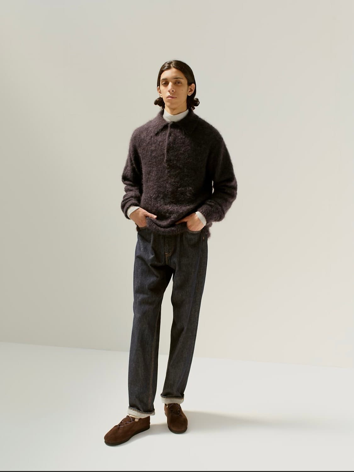 [4] 오라리 브러쉬드 슈퍼키드 모헤어 폴로 니트 다크브라운 상품이미지1