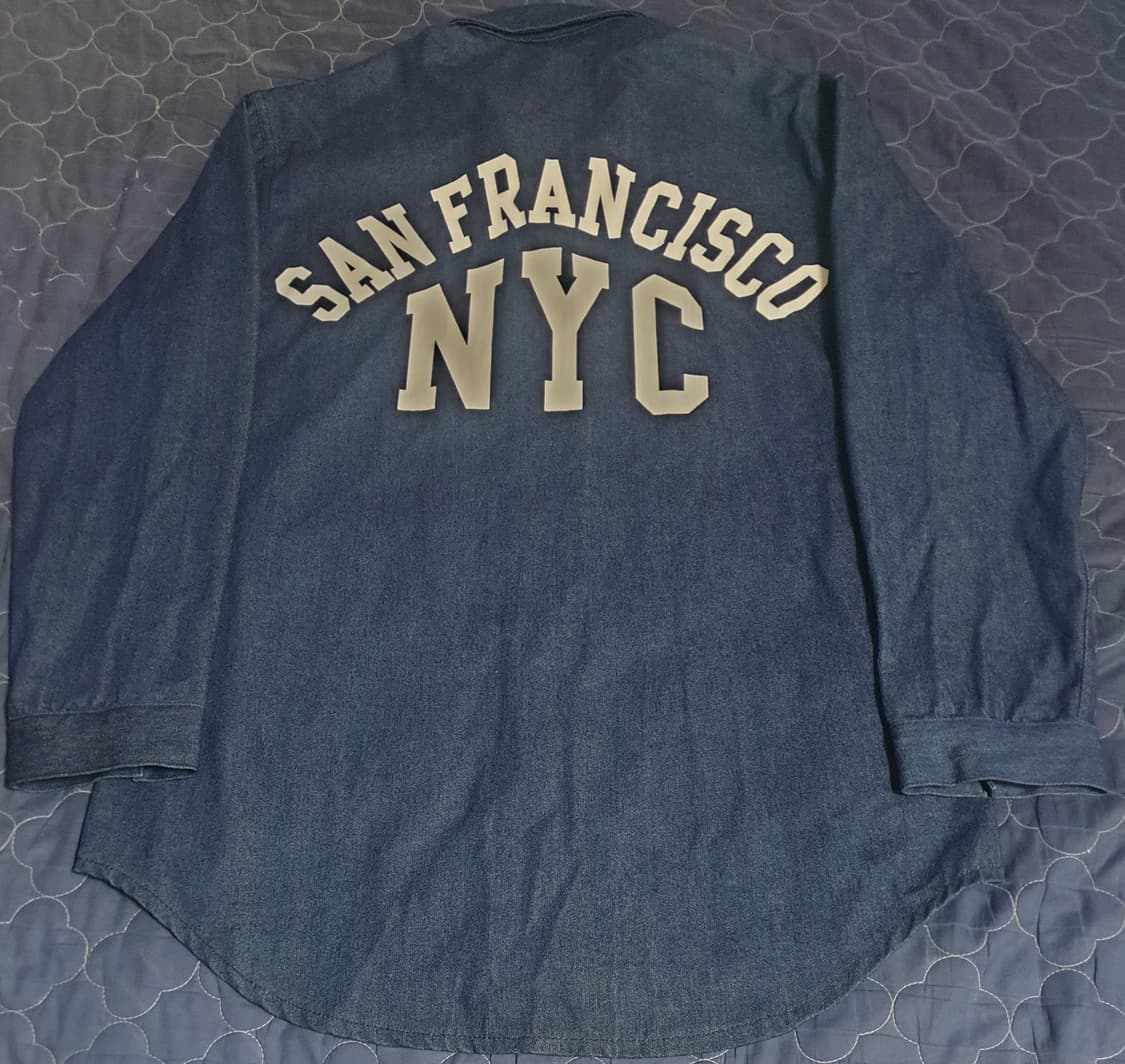 오버핏 샌프란시스코 NYC 폰트 데님 셔츠 자켓 (XL) 진청 상품이미지2