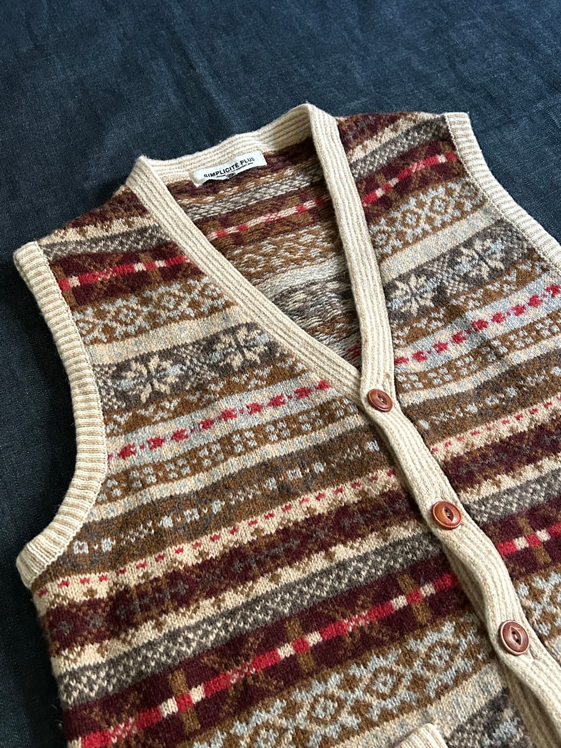 빈티지 페어아일 니트 가디건 베스트 상품이미지4
