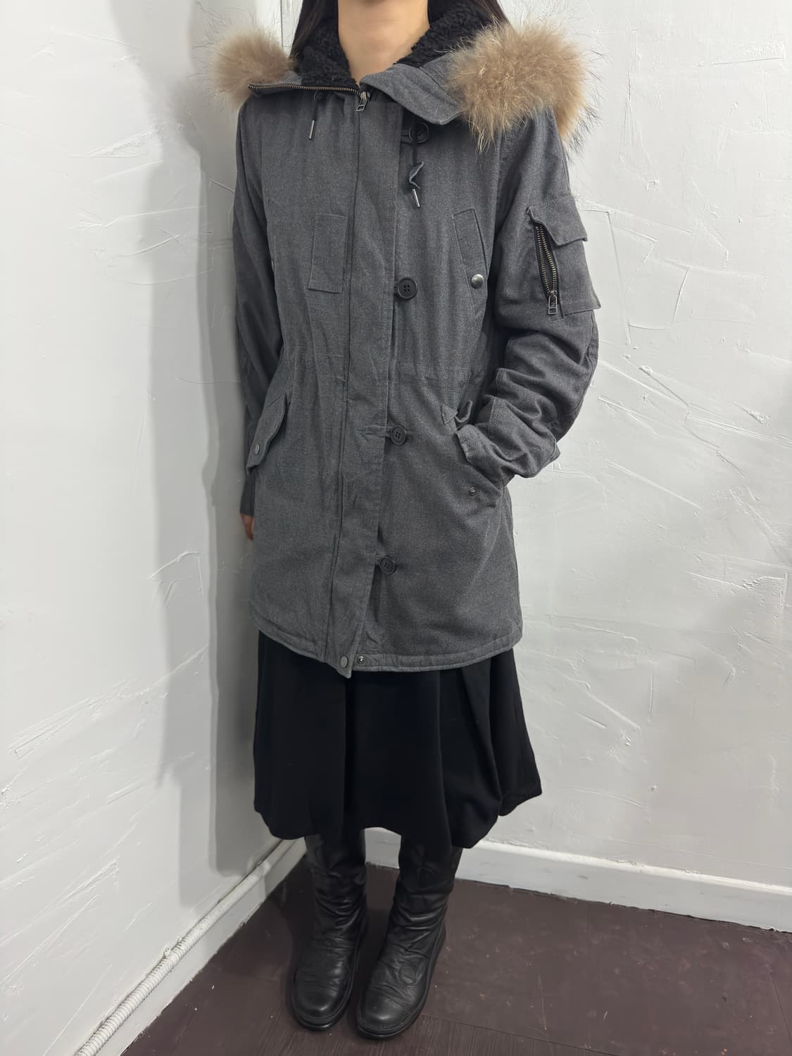 gray fur hood safari twoway jacket 상품이미지4