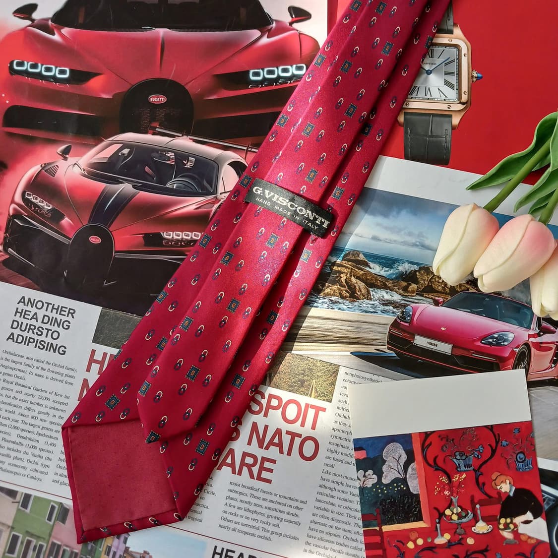 지 비스콘티 실크 버건디 패턴 넥타이 8.5cm A등급 A18940
 상품이미지5