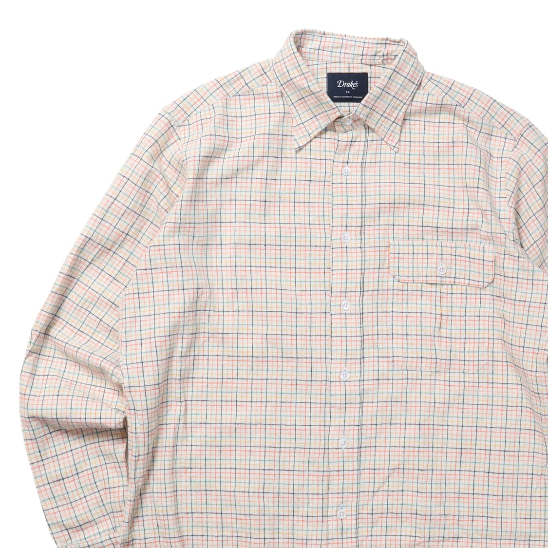 Drake's Linen Blended Check Pattern Shir 상품이미지2