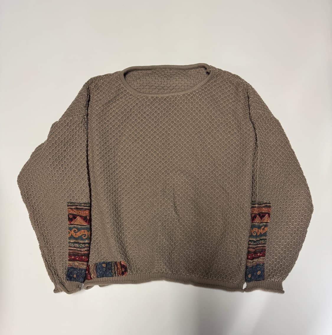 여성 빈티지 빅사이즈 패치워크 와플 크롭 니트 77이상 상품이미지1