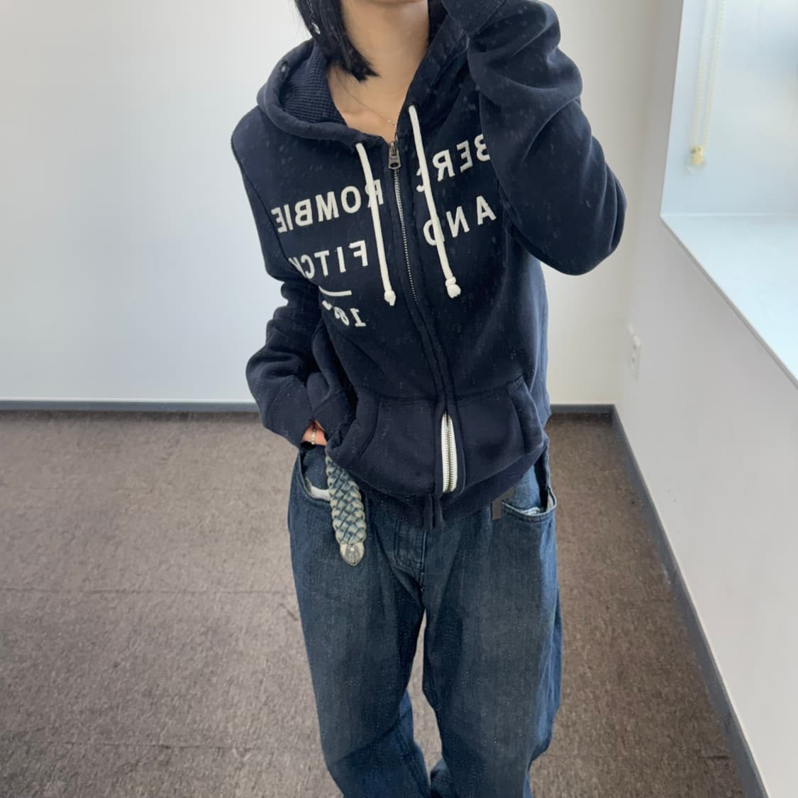 Abercrombie 아베크롬비 스펠아웃로고 네이비 후드집업 상품이미지2