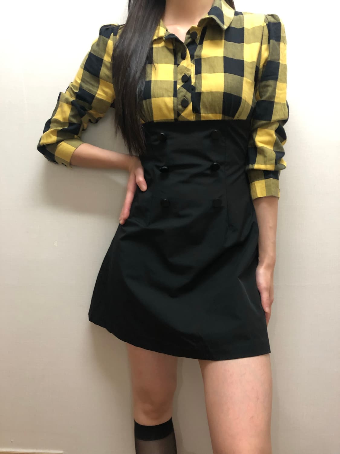 빈티지 펑크 옐로우 체크 원피스 상품이미지7