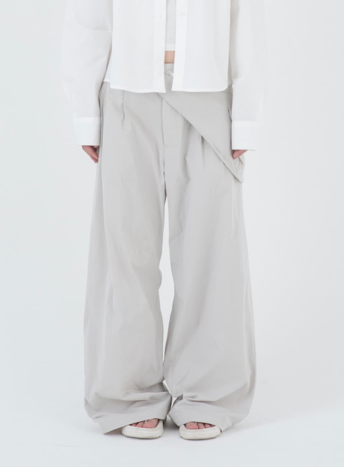 미세키서울 웨이스트 포켓 백 와이드팬츠 라이트그레이 2사이즈 새상품 상품이미지1