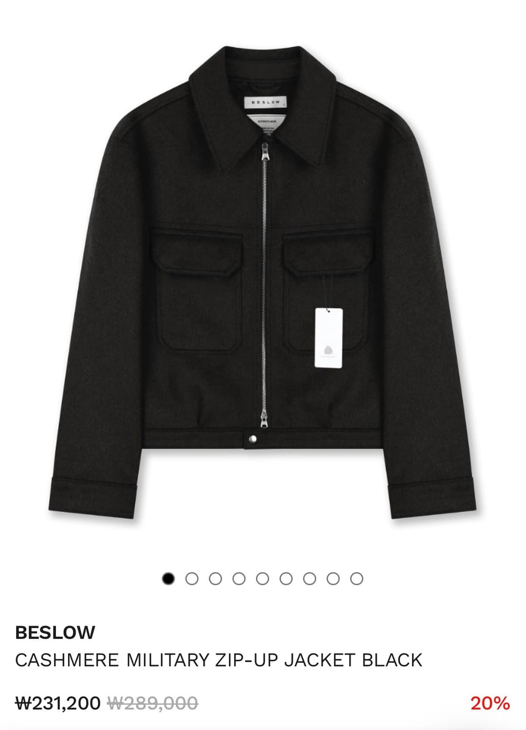 [M] 비슬로우 캐시미어 밀리터리 집업자켓 블랙 상품이미지1