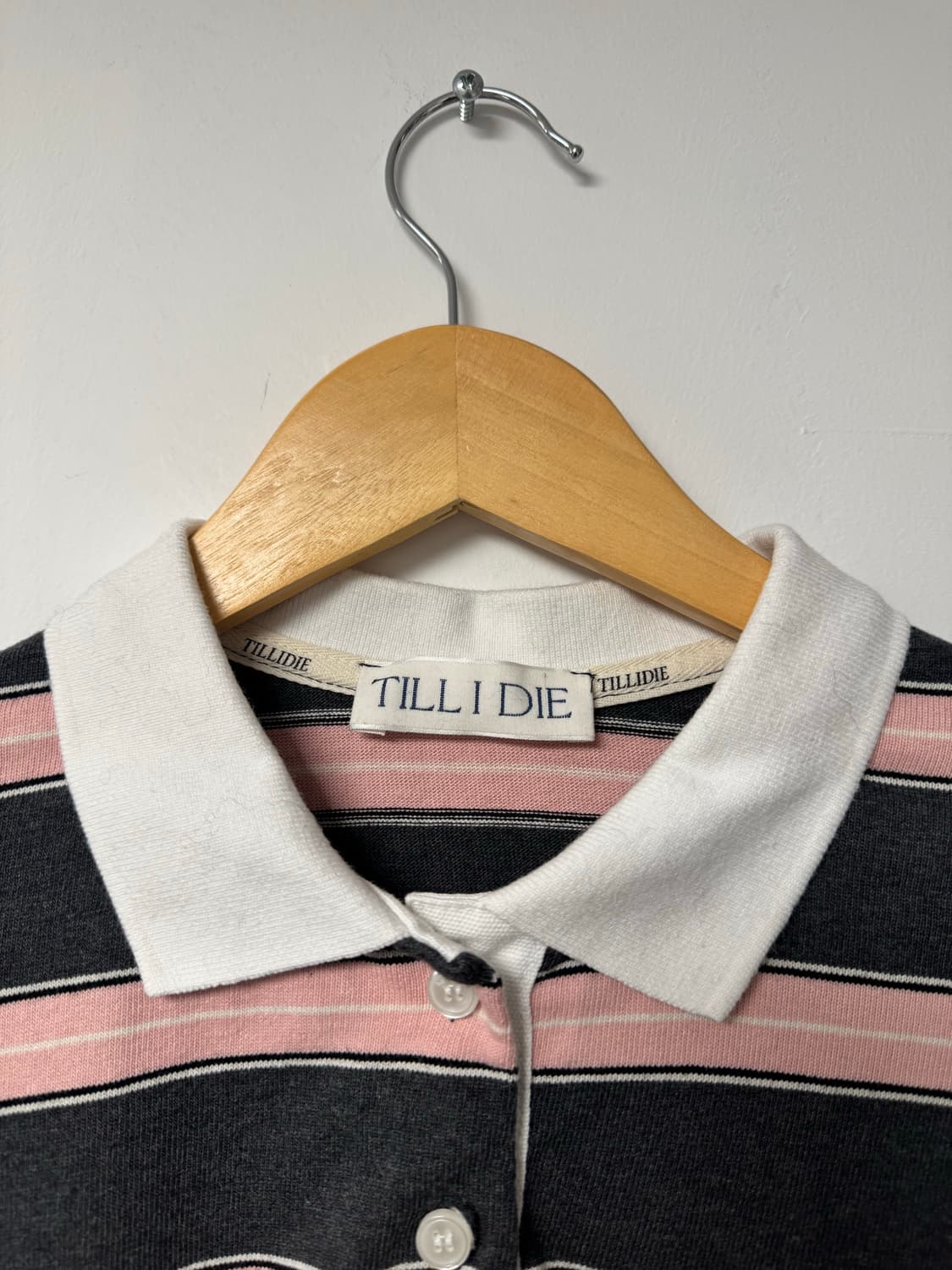 틸아이다이 스트라이프 챠콜 핑크 카라 럭비티 롱 슬리브 긴팔 티셔츠 M 상품이미지9