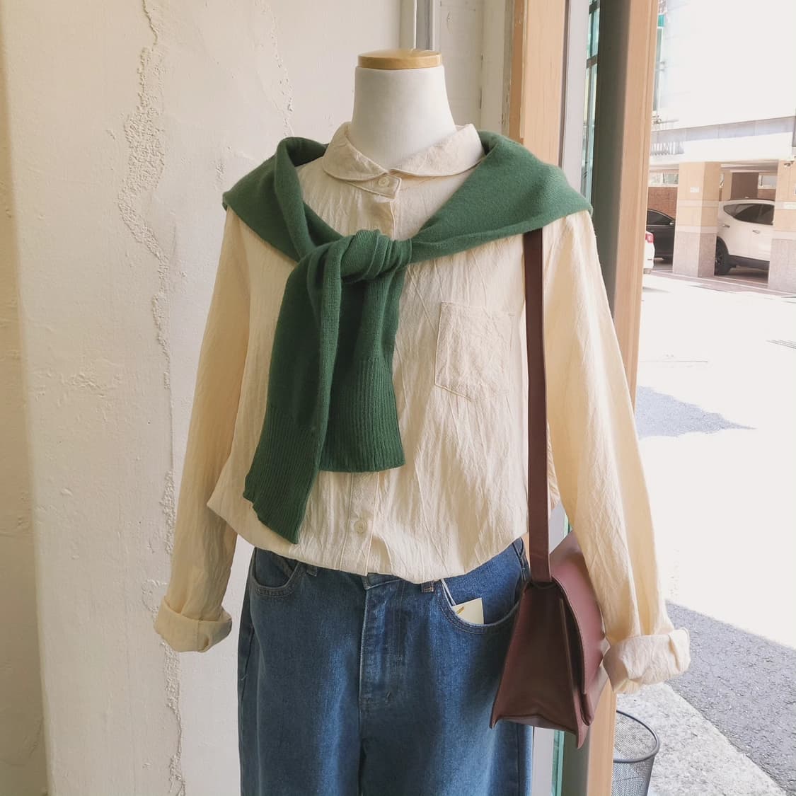 Self service 둥근카라 링클 면셔츠 상품이미지2