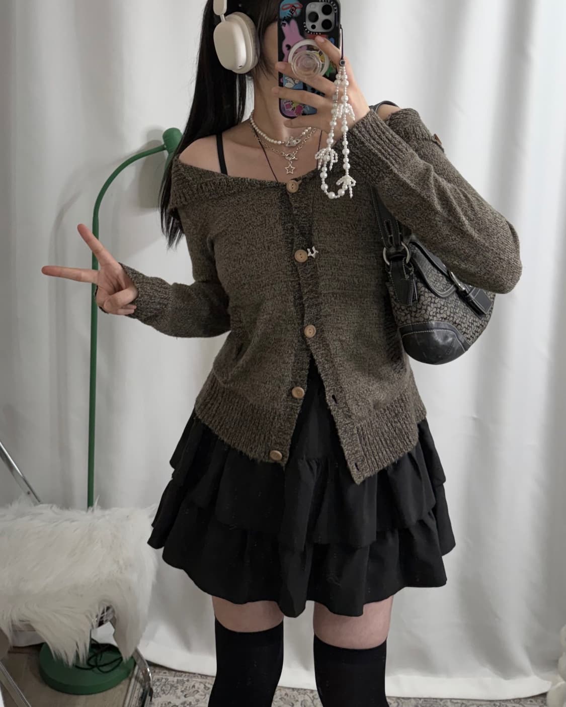 브라운 우드 버튼 빅 카라 가디건 상품이미지2