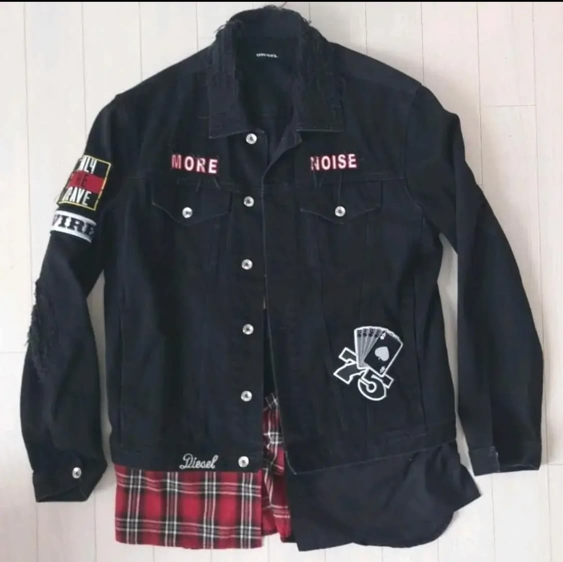 XL) 디젤 디스트로이드 패치 레이어드 커스텀 트러커 간절기 자켓 블랙 상품이미지2