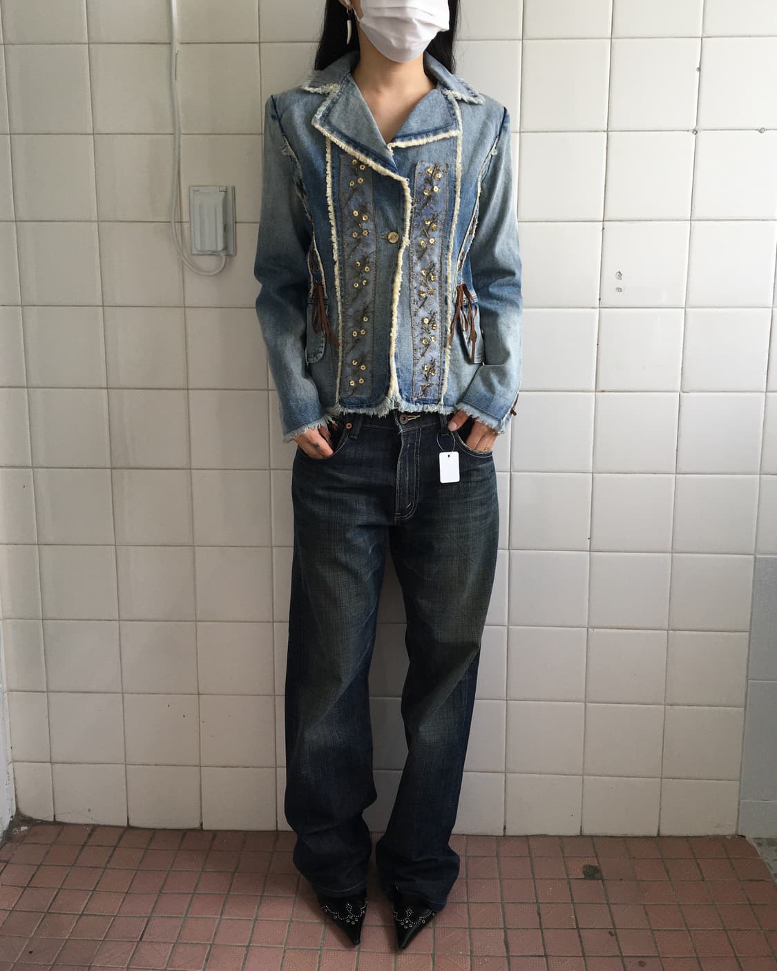 Lace up point denim jacket 상품이미지1