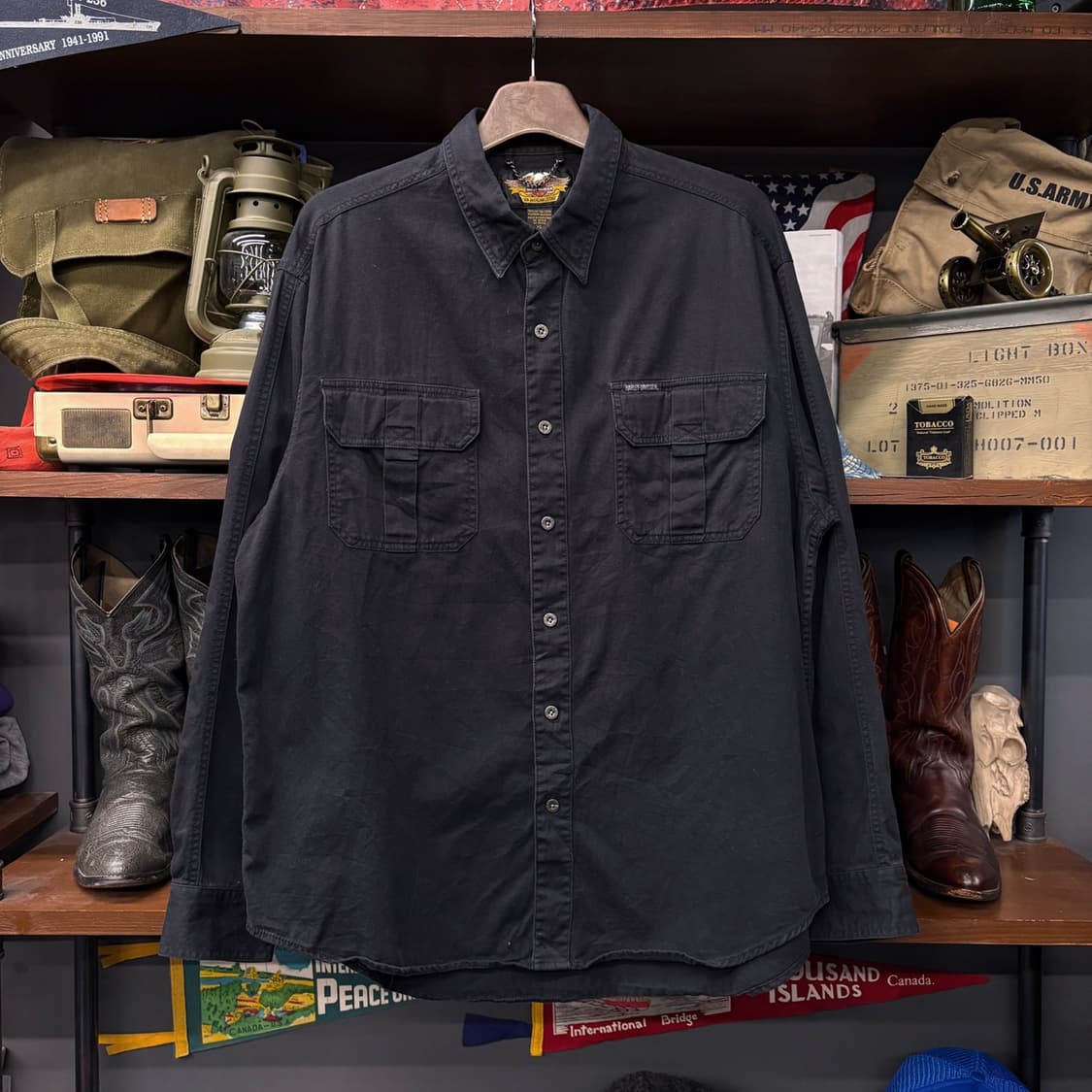 00s 할리데이비슨 유틸포켓 시그니처 이글 프린팅 워크셔츠  N276 상품이미지1