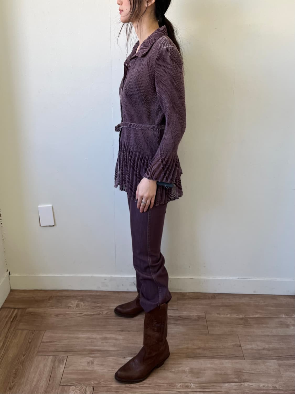 EARTHY MODE 로즈 벨벳 믹스 블라우스 상품이미지9