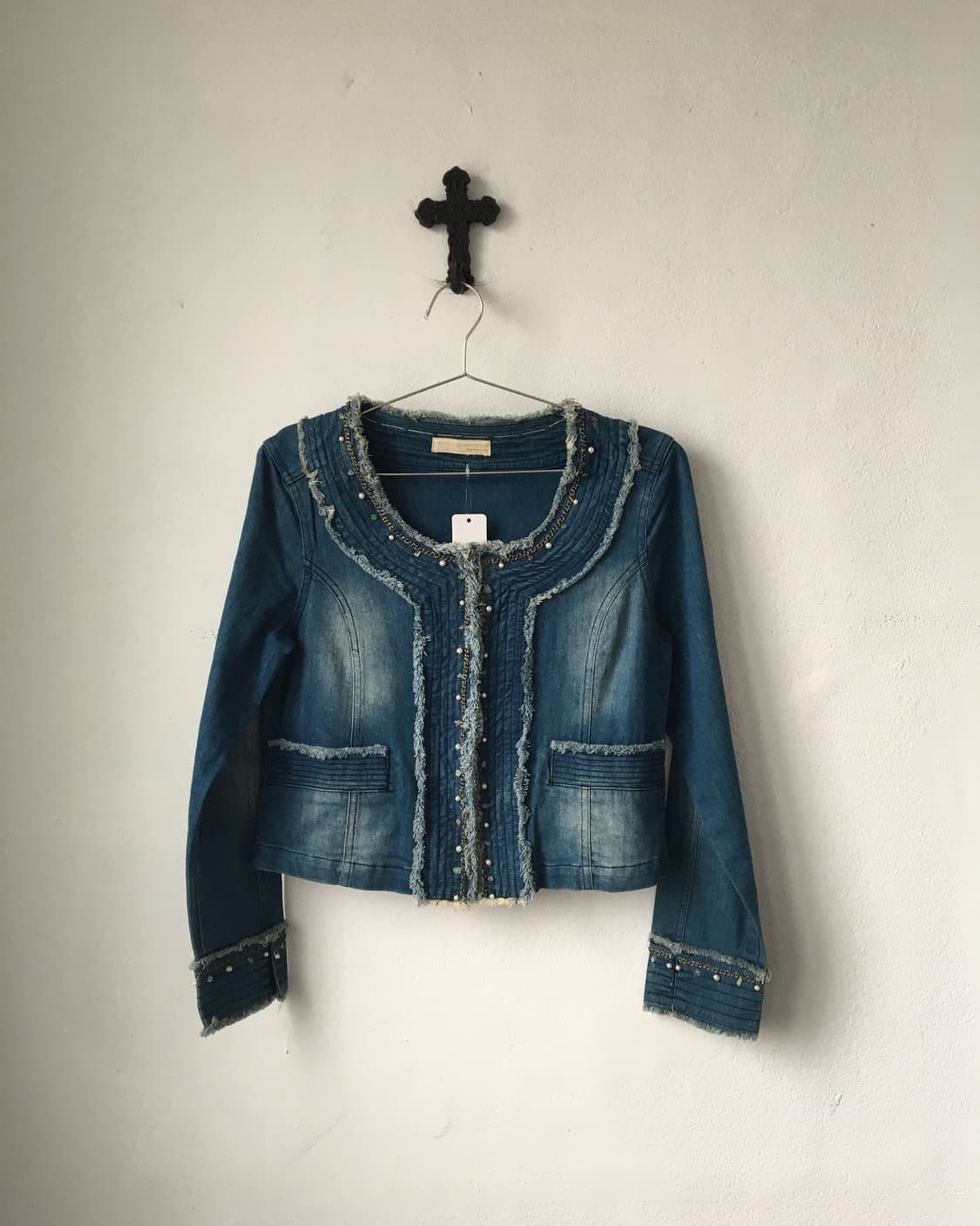 Chain trimming fringe denim jacket 상품이미지1