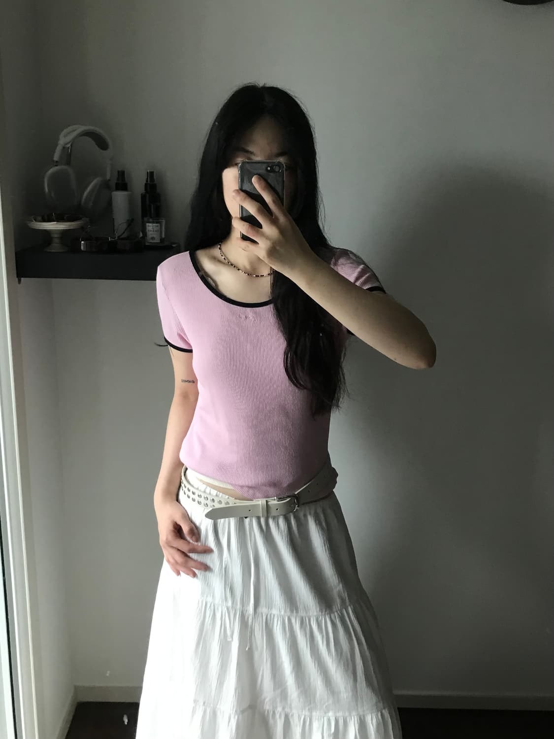 게스 자수 로고 핑크 골지 링거티 상품이미지3